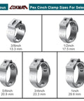 Various sizes of stainless steel PEX cinch clamps, including 1/2 inch, visible in image for PEX tubing connections.