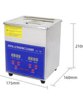 2L Stainless Steel Ultrasonic Cleaner With Heating And Digital Timer, compact design with control panel for delicate cleaning.