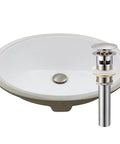 Oval Undermount White Porcelain Sink With Brushed Nickel Drain Set And Overflow Pop Up Drain Sealer Solid Brass Overflow 14 x 17.5 x 6.5 Inches Inside 1.75 Inch Drain Opening Easy Undermount Installation