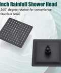 Matte Black 8 Inch Square Rainfall Shower Head Kit With Wall Mount Single Handle Valve And Trim A Dope Shower System For Your Bathroom Upgrade With Easy Install, showing front and back view of the shower head in stainless steel.