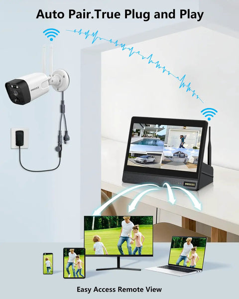 Outdoor Wireless Security Camera System With Built In Monitor And NVR Dual Antenna Cameras For 55 Percent Stronger Signal setup