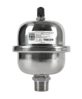 Compact Stainless Steel Thermal Expansion Tank With Hammer Arrestor For Tankless Water Heaters And Beverage Appliances 0.16 Liter Capacity Space Saving Half Inch MNPT Threaded, side view
