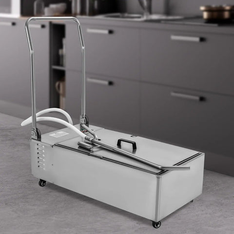 Slick Commercial Fryer Oil Filter Cart With 55 Liter Drum And 370 Watt Motor No Fuss Restaurant kitchen grease cleanup.