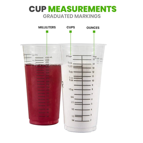 Mess Free Resin Mixing Cups 20 Pack 16 Ounce Clear Plastic Graduated Epoxy Mixing Cups For Paint Resin Stain And Cooking Reusable Half Pint Measuring Cups For Craft Projects Ideal For DIY, two cups with metric and ounce scales