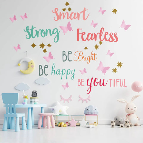 20 Sheets Inspirational Quotes And 3D Butterfly Wall Decals Set For Girls Bedrooms And Living Rooms Pink Pastel Decor on wall