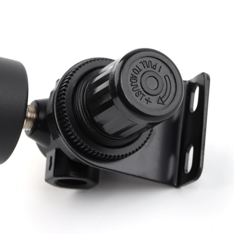 Close-up of air compressor pressure regulator with bracket and gauge 1/4 NPT female thread adjustable for clean air systems.