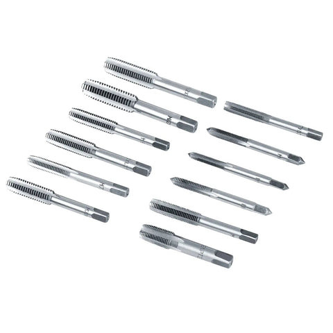 Heavy Duty 34-Piece Tap And Die Set With Pitch Gauge For Vehicle Repair Includes Heat Treated 45 Steel And Alloy Steel Thread Cutting Tools Kit Ranging From M3 To M1.75 Plus NPT Threads, assorted taps
