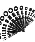 All In One Ear Stretching Kit 14G To 00G With 50 Pieces Acrylic Tapers Silicone Tunnels Plugs Gauges Expander Set For Piercing Jewelry For Men And Women Starter Pack, black acrylic set