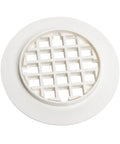 Rock Solid Universal Shower Drain Strainer In Durable White Plastic Snap Tite Cover with grid design for 2 or 3 inch drains.