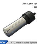 Drop In Ready 1.5KW Water Cooled ATC Spindle For 220V CNC Mills featuring ISO20 Auto Tool Change with a silver metallic finish.