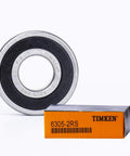 Two Pack 6305-2RS Deep Groove Ball Bearings 25x62x17mm with Double Rubber Seals displayed next to packaging