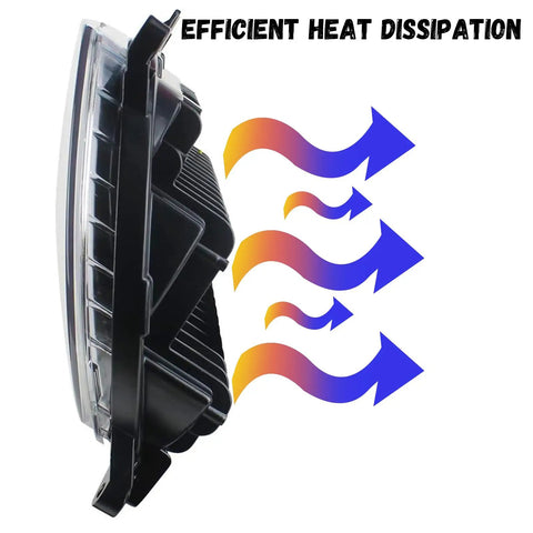 Efficiency of Road Glide LED Headlight Upgrade For Harley Davidson 2015 2023 demonstrated with heat dissipation arrows