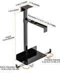 Dead Easy Under Desk PC Holder And Wall Mount Computer Tower Stand With 77 Lb Capacity adjustable height and detailed dimensions.