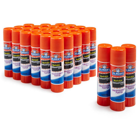Disappearing Purple School Glue Sticks 7 Grams, 30 Count Pack For Classrooms, Mess-Free, Washable, Dries Clear, Kid-Friendly non-toxic