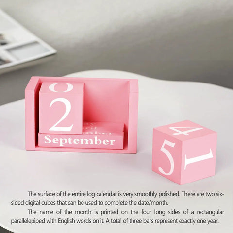 Pink Decor Wooden Desk Calendar Blocks Perpetual Block For Office Cute Desk Accessory with September and date cubes displayed
