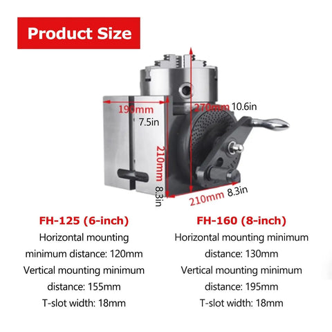Versatile Milling Machine Indexing Head With Tailstock And Indexing Plate For CNC Milling, 6 Inch, size specifications visible