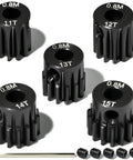 5Pcs 0.8M Hardened Steel Pinion Gear Set With 5mm Shaft 11T 12T 13T 14T 15T Includes M4 Screw And Hex Key For 1/10 Scale RC Cars