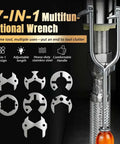 Under Sink Basin Wrench Tool With Seven Interchangeable Heads Pro Grade Plumbing Wrench For Tight Spaces And Faucet Installations Removal In Kitchen And Bathroom Home DIY shown with 7 heads and features.