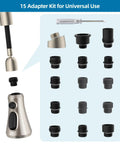Universal Kitchen Faucet Head Replacement With 15 Adapter Kit 3 Function Pull Down Sprayer Brushed Nickel Finish shown with adapters