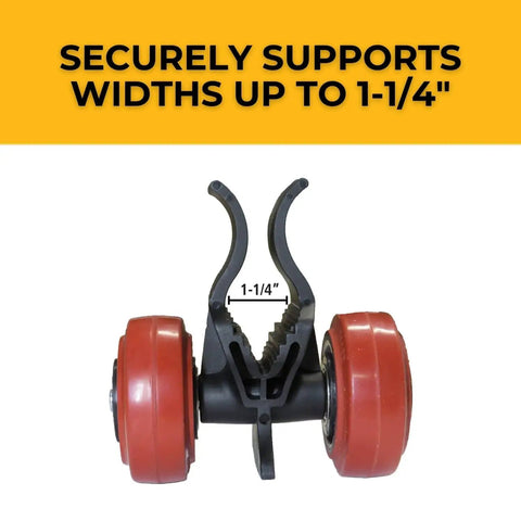 Clip N Roll Utility Cart With Steel Axle And Polyurethane Wheels 500 Lb Capacity Beefy Heavy Duty Helper For Granite Slabs Millennium And Synthetic Surfaces Multicolor Finish For Easy Transport, showing 1-1/4 inch axle width and polyurethane wheels.