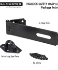 Heavy Duty Steel Hasp Latch 7 Three Quarters Inch Extra Thick Locking Hasp For Fence Gate Barn Door Shed Closet Cabinet Black Powder Coat Finish Weather Resistant Durable Hardware Padlock Compatible For Enhanced Security Weatherproof Design, includes hasp arm, eye plate, screws