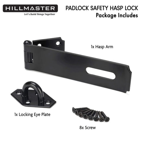 Heavy Duty Steel Hasp Latch 7 Three Quarters Inch Extra Thick Locking Hasp For Fence Gate Barn Door Shed Closet Cabinet Black Powder Coat Finish Weather Resistant Durable Hardware Padlock Compatible For Enhanced Security Weatherproof Design, includes hasp arm, eye plate, screws