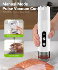 Cordless Handheld Food Vacuum Sealer With 30 Reusable Bags, compact design sealing salmon in vacuum bag