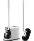 Toilet Plunger And Bowl Brush Combo With Heavy Duty Rubber Head For Drain Clog Removal Curved Bristle Design White