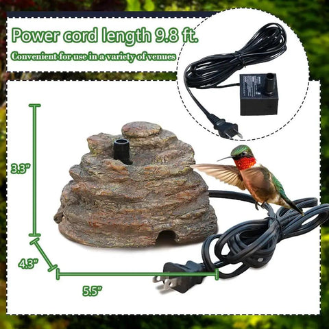 Durable Resin Rock Fountain With Realistic Stone Texture, Easy Setup No Fuss Outdoor Bird Bath Waterfall Pump Kit, Brown Finish, 9.8 Ft Power Cord on lawn