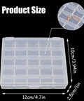 Front view of clear plastic bobbin box with 25 slots for sewing machine bobbins, 12 cm wide.