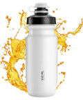 On The Go 550ml Leak Proof Bike Water Bottle with Hands Free Bite Valve next to splash effect, durable 7.5x2.6 inch design.