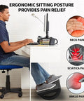 Man using Under Desk Foot Rest For Office And Gaming Chairs Ergonomic Rocking Footstool With Roller Massager for comfort.