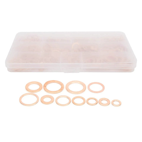 Rad 300 Pcs Red Copper Gasket Washer Assortment Kit High Thermal Conductivity Fits Auto And Hydraulic Systems M5 To M16 Flat Metal Washers Set in case