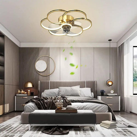 Dimmable Speed Adjustable Ceiling Fan With Light And Remote Control Acrylic Modern Smart Fan Light 60W installed in bedroom