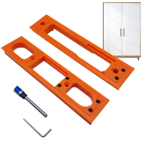 Portable Adjustable Door Hinge Jig Kit for Quick Millimeter Precision Hinge Positioning and Easy Setup with cabinet backdrop