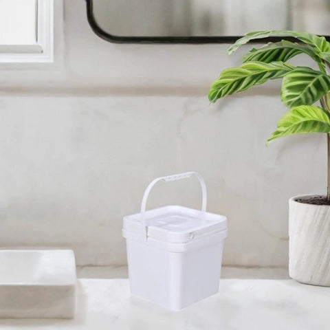 Empty Paint Pail And Food Storage Bucket 5L Lightweight All In One Versatile Container, PP Plastic, on a countertop.