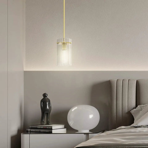 Bedroom with 3 Pack Modern Gold Pendant Lights With 5.3 Inch Clear Glass Shades, Brushed Brass Finish, E26 Base, Dimmable With Optional Dimmer