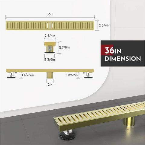 36 Inch Linear Shower Drain With Rectangular Floor Drain Includes Capsule Pattern Cover Grate Removable SUS304 Stainless Steel