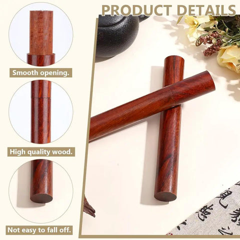 Premium Vintage Hardwood Incense Tube Set Dual Pack Storage Case For Aromatherapy Essentials showing smooth opening and high quality wood.