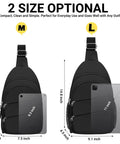 Crossbody Sling Bag For Men And Women, Lightweight Outdoor Travel Backpack, Small Hiking Daypack in black, size M and L comparison.