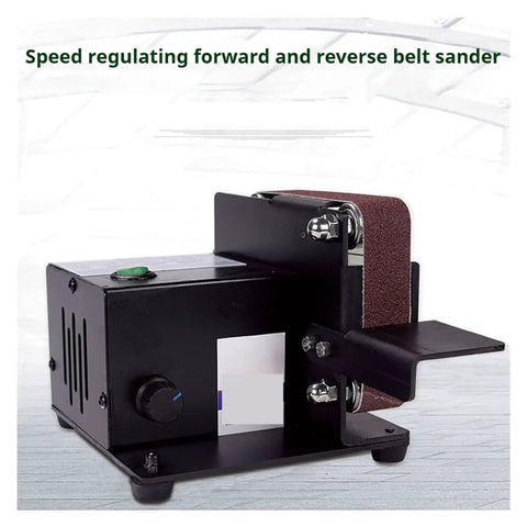 Compact Electric Belt Sander And Polishing Machine For Desktop Use High Efficiency Grinder For Wood Metal Crafting DIY Projects Small Sanding Tool Easy To Handle For Home Workshops with speed control features.
