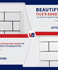 Comparison of unfinished and finished tile edges using White Peel And Stick Trim For Backsplash Tile Edges 30 Ft Self Adhesive Flexible Corner Decor Waterproof PVC Trim For Walls Edges And Gaps Easy Clean Surfaces.
