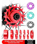 CNC Aluminum Freewheel Cog Set 16T Or 18T For MTB And Fixed Gear Hubs Red Finish Includes Spacer Rings And Lockring