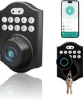 Keyless Smart Lock With Fingerprint And Passcode Plus Tuya App Control Auto Lock Fast 0.3 Second Unlock Stores Up To 100 Fingerprints Easy Do It Yourself Installation Ideal For Home Apartment And Airbnb featuring lock, mobile app, and keys