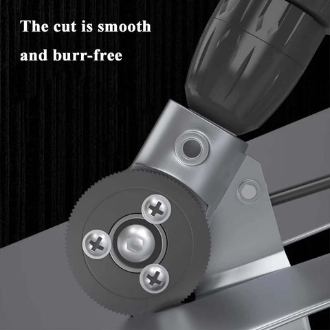 Close-up of Beast Drill Nibbler Sheet Metal Cutter Attachment For Electric Drills, showing smooth burr-free cutting edges