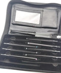 Solid Seven Piece Mohs Hardness Scratch Test Pens For Gemstone Checking Mineral ID set in a black zippered case.