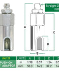 Front view of silver metal push-on slotted right-angle grease coupler, Amazon brand, with dimension diagram.