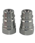 Two chrome-plated 1/2 in NPT hydraulic quick-connect male couplers with ball valve.
