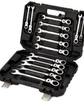 14-Piece Flexible Head Ratcheting Wrench Set 6mm To 19mm Metric Chrome Vanadium Steel with durable case displayed open