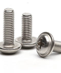 Heavy Duty 304 Stainless Steel Self Tapping Screws, Phillips Round Head With Cushion Pad Washers, M3 X 4mm Metric Fasteners.